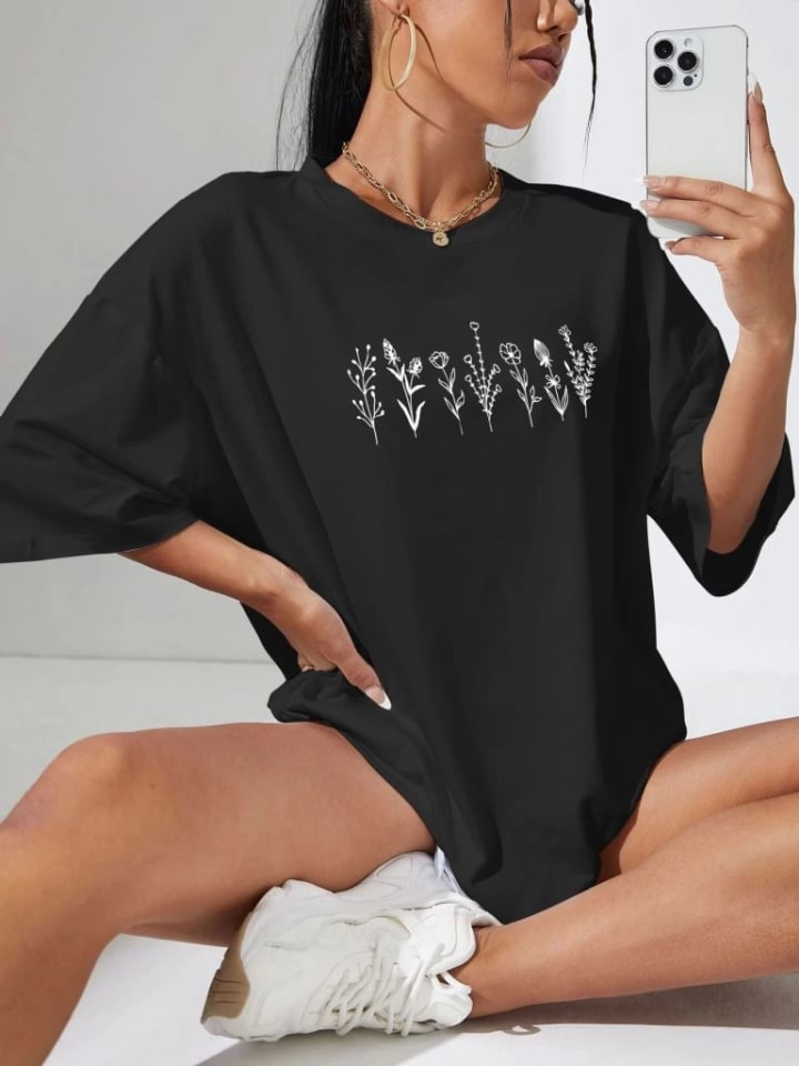 Baskılı Oversize T-Shirt - Siyah — görsel 1/2