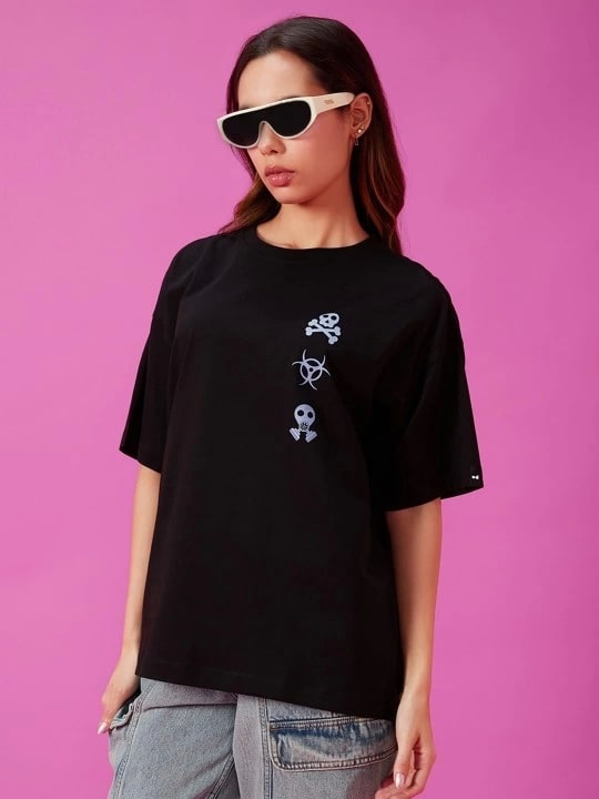 Baskılı Oversize T-Shirt - Siyah — görsel 1/4