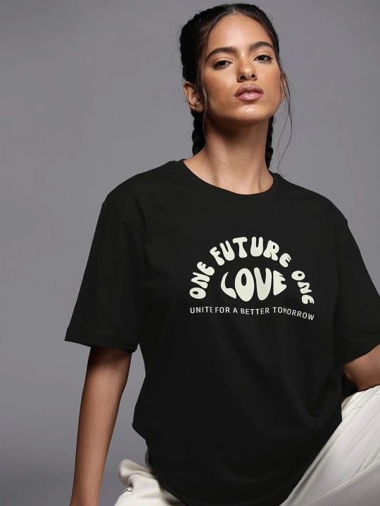 Baskılı Oversize T-Shirt - Siyah — görsel 1/3