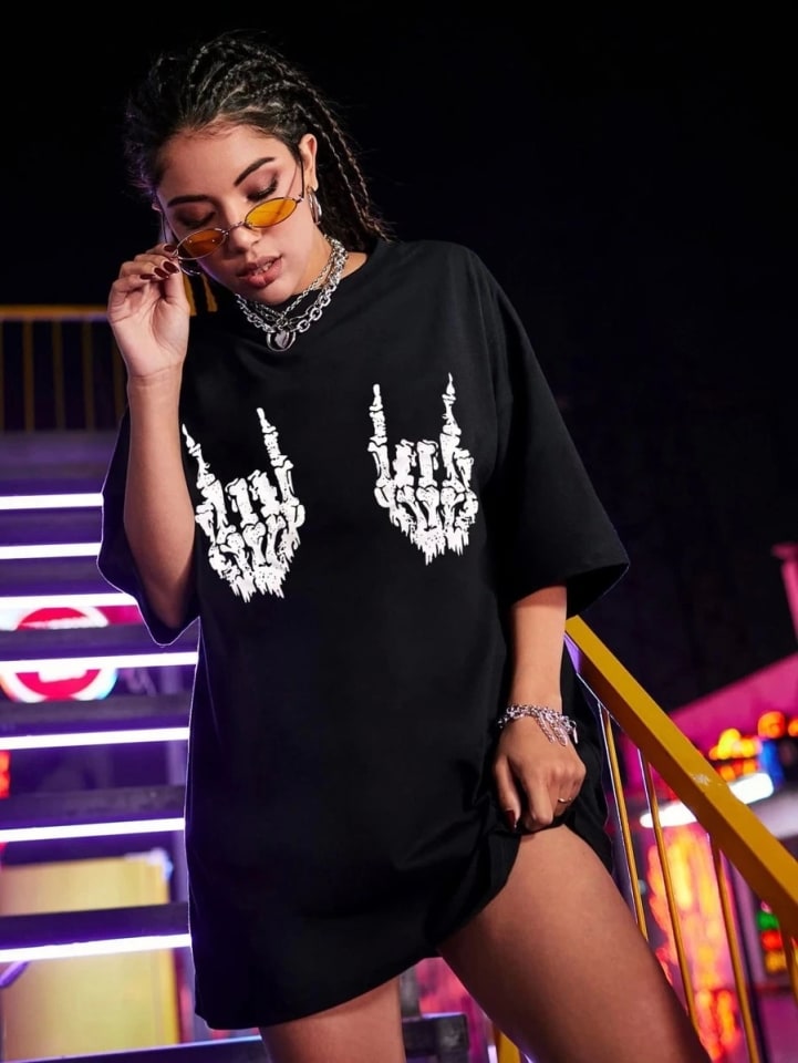 Baskılı Oversize T-Shirt - Siyah — görsel 1/3