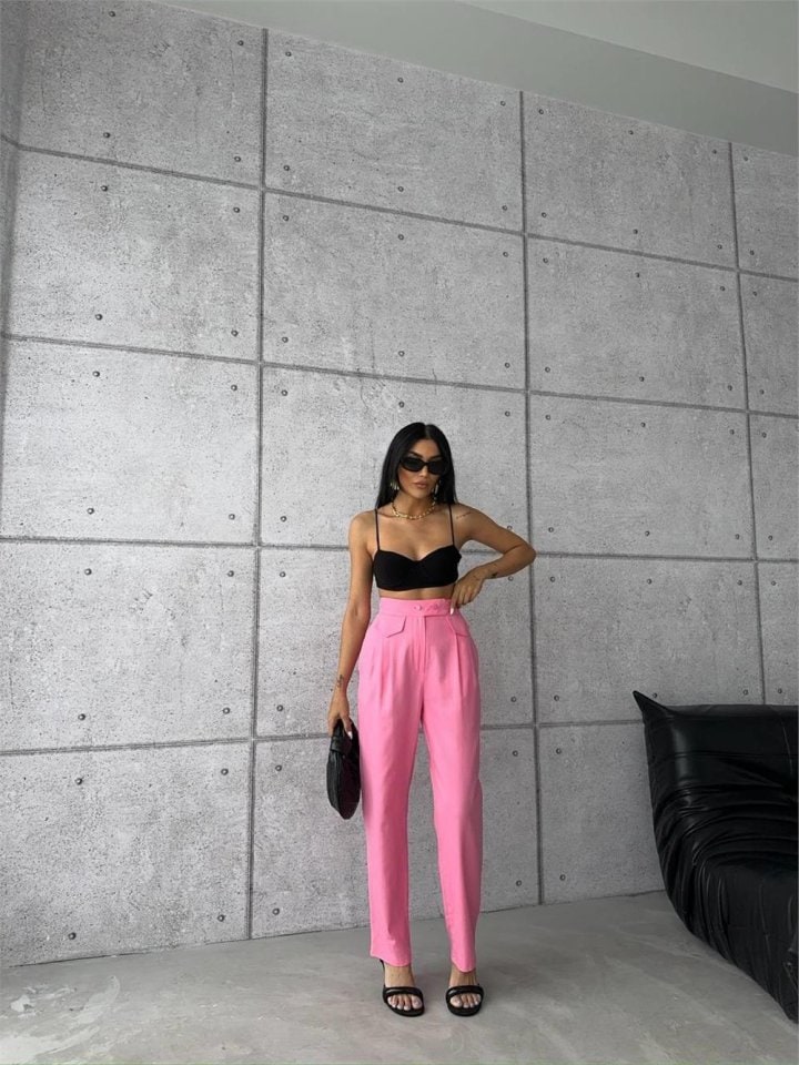 Pantolon Kapalı Cep 3 Düğme Detaylı - Pembe — görsel 1/4