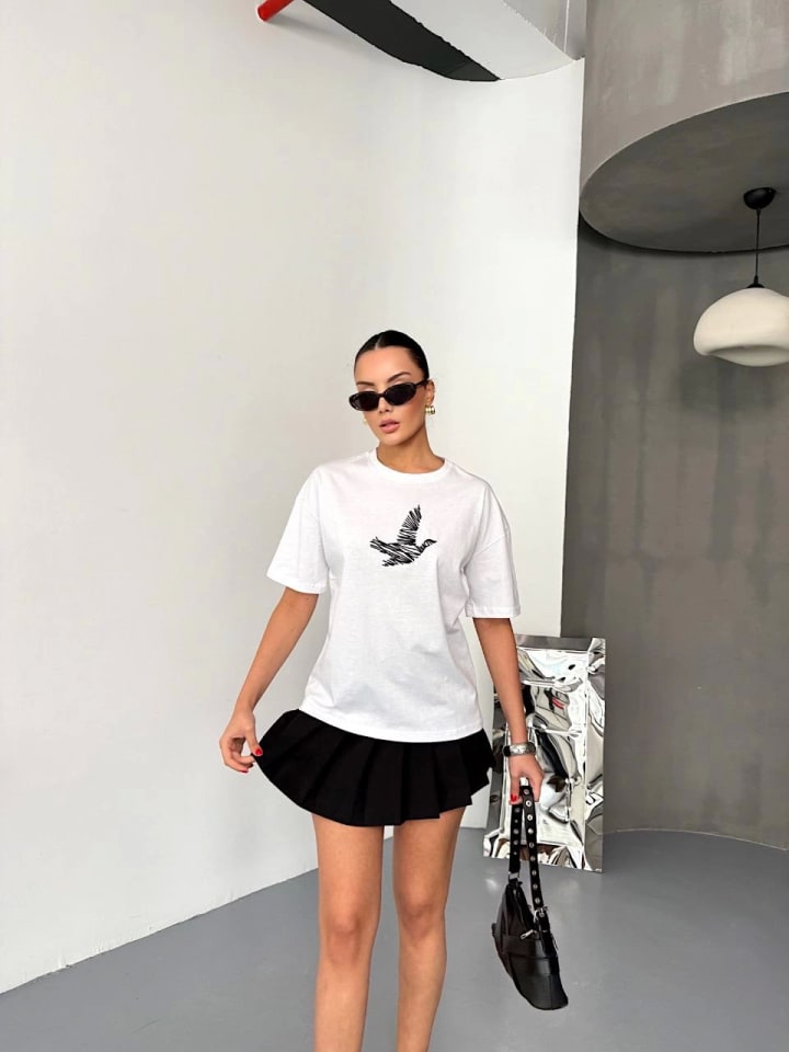 Kısa Kol Baskılı T-Shirt - Beyaz — görsel 1/4