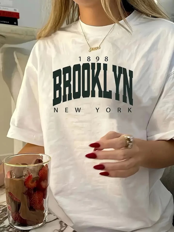 Baskılı Oversize Bisiklet Yaka T-Shirt - Beyaz — görsel 1/4