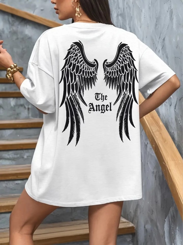 Baskılı Oversize Bisiklet Yaka T-Shirt - Beyaz — görsel 1/4
