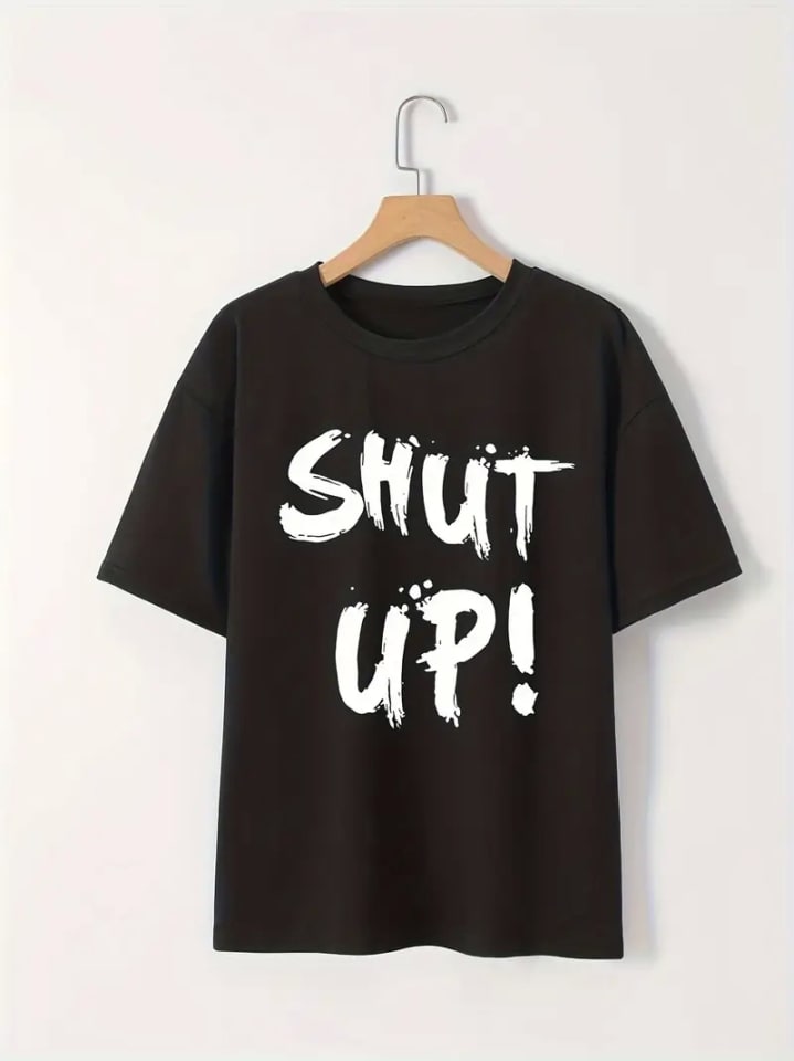 Baskılı Oversize Bisiklet Yaka T-Shirt - Siyah — görsel 1/4