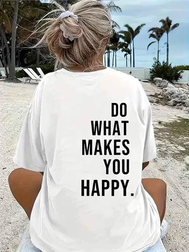 Baskılı Oversize Bisiklet Yaka T-Shirt - Beyaz — görsel 1/2