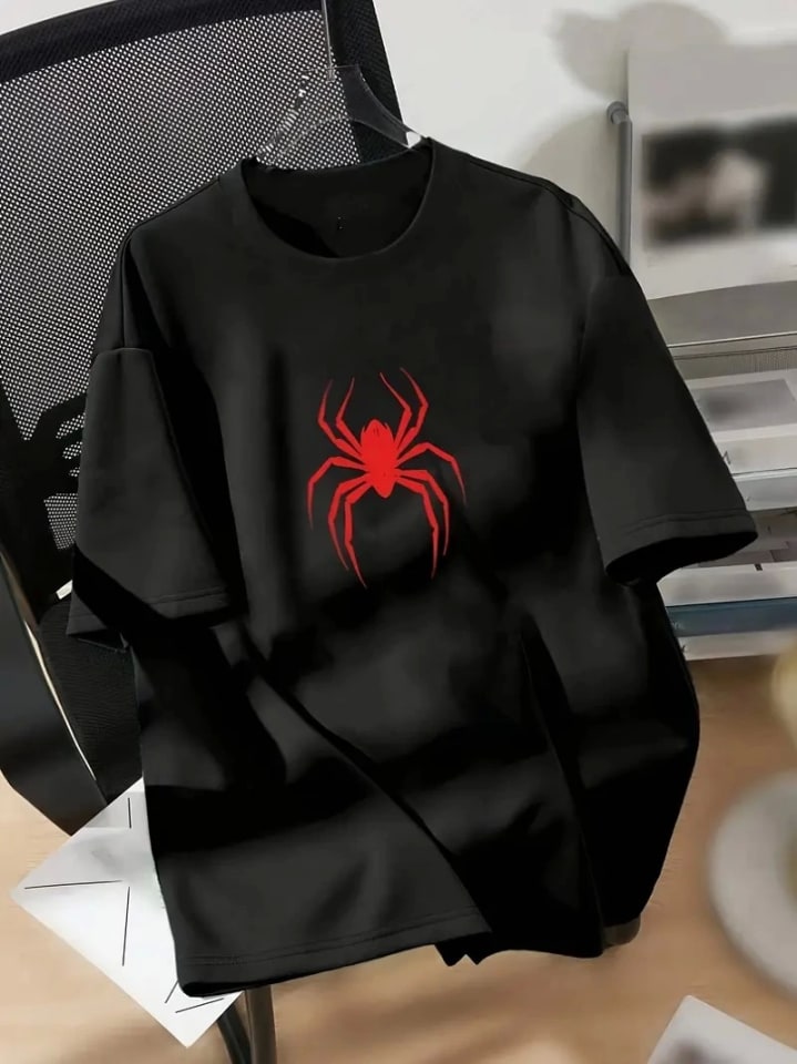 Baskılı Oversize Bisiklet Yaka T-Shirt - Siyah — görsel 1/3