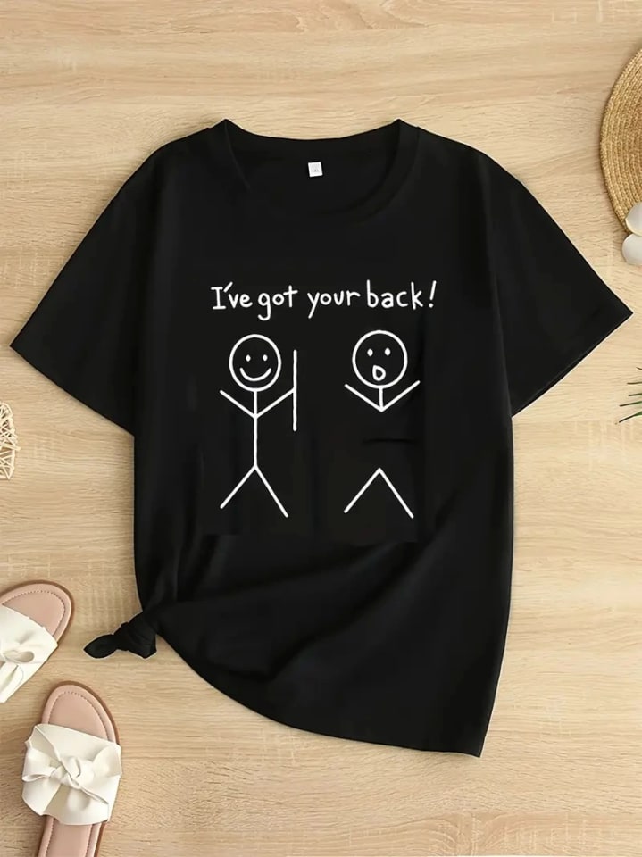 Baskılı Oversize Bisiklet Yaka T-Shirt - Siyah — görsel 1/3