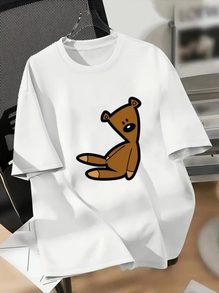 Baskılı Oversize Bisiklet Yaka T-Shirt - Beyaz — görsel 1/3