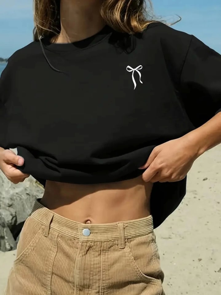 Fiyonk Baskılı Siyah Oversize Unisex T-Shirt - Siyah — görsel 1/4