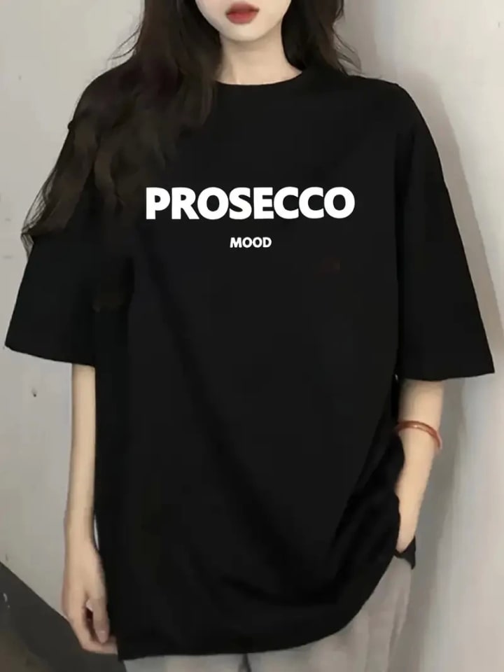 Baskılı Oversize Bisiklet Yaka T-Shirt - Siyah — görsel 1/3
