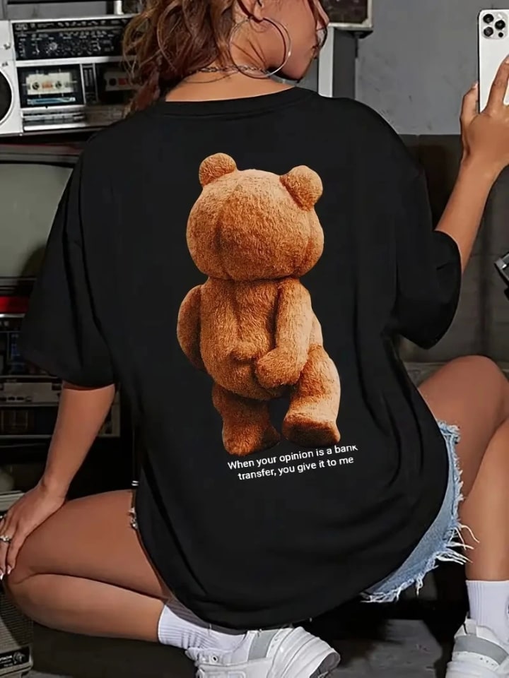 Baskılı Oversize Bisiklet Yaka T-Shirt - Siyah — görsel 1/4