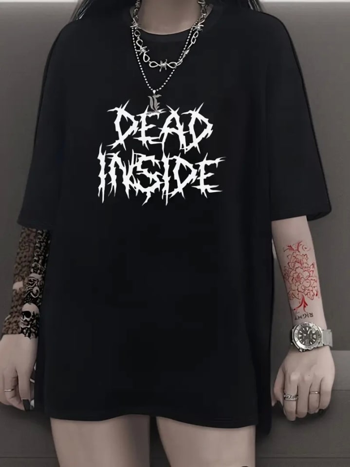 Baskılı Oversize Bisiklet Yaka T-Shirt - Siyah — görsel 1/3
