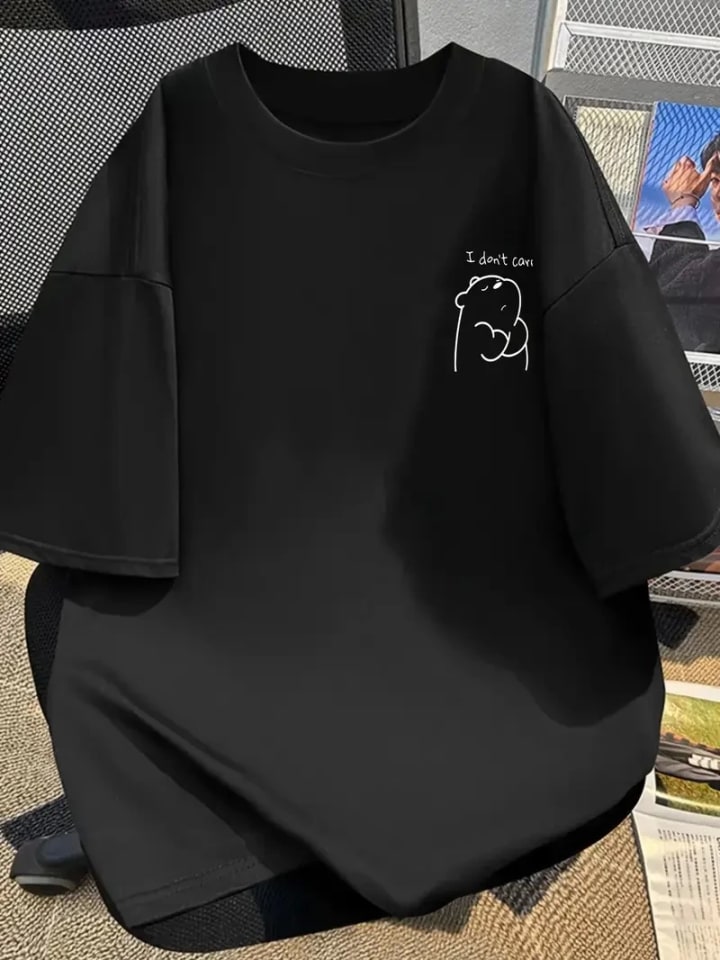 Baskılı Oversize Bisiklet Yaka T-Shirt - Siyah — görsel 1/4