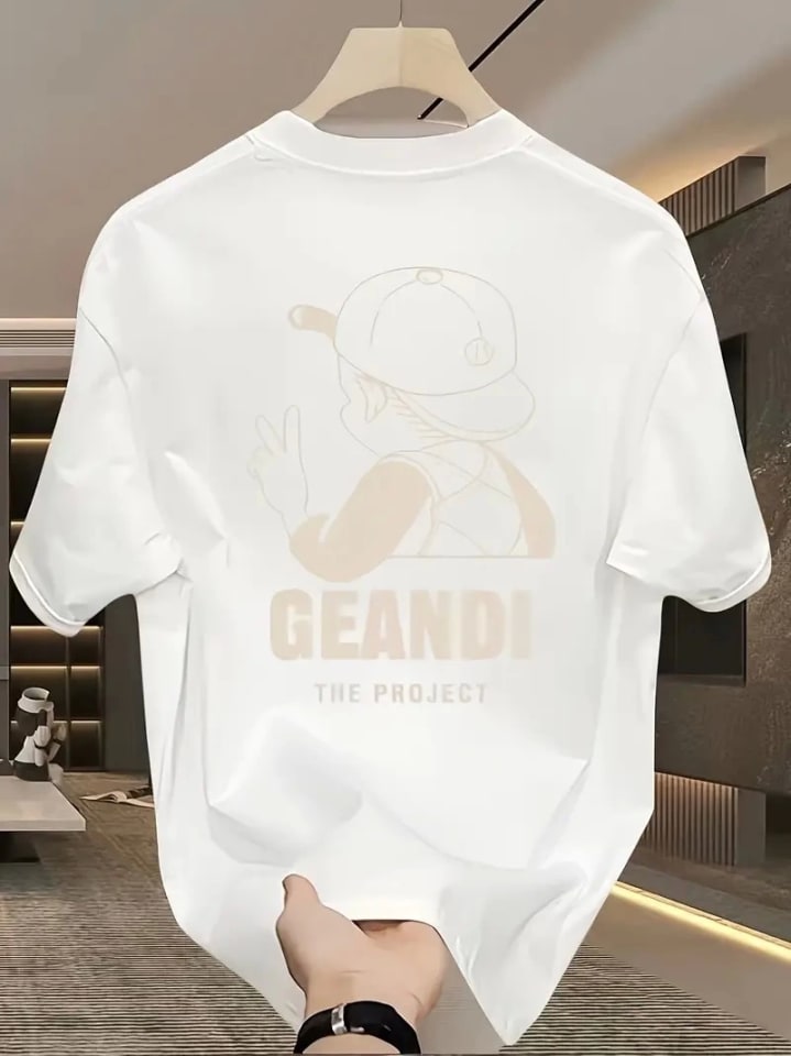 Geniş Kesim Pamuklu Tişört - Gandhı The Project Baskılı, Beyaz, Rahat Kesim, Kısa Kollu, Günlük Kıyafet, Her Gün Giyilebilecek Tişört - Beyaz — görsel 1/4