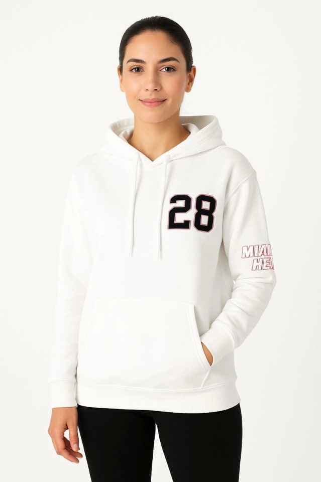 Üç İplik Kapüşonlu Ön Ve Arka Baskılı Sweatshirt Hoodie - Beyaz — görsel 1/4