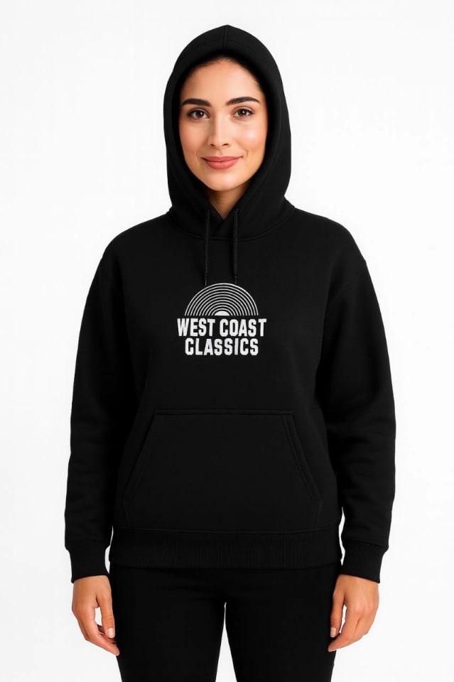Üç İplik Kapüşonlu Ön Ve Arka Baskılı Sweatshirt Hoodie - Siyah — görsel 1/4