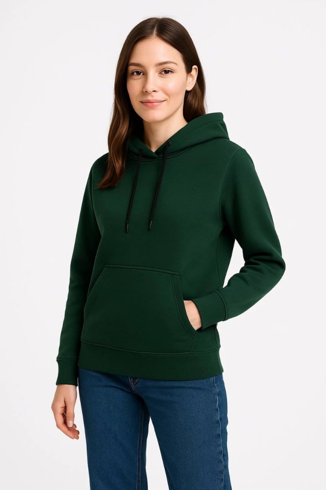Üç İplik Kapüşonlu Kanguru Çepli Sweatshirt Hoodie - Haki — görsel 1/3