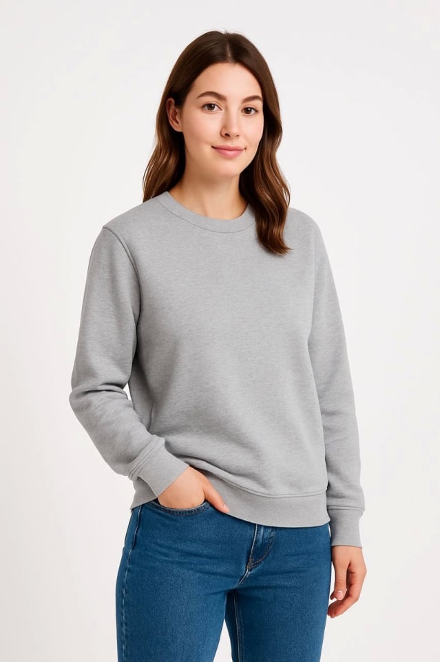 Üç İplik Düz Bisiklet Yaka Sweatshirt - Gri — görsel 1/2