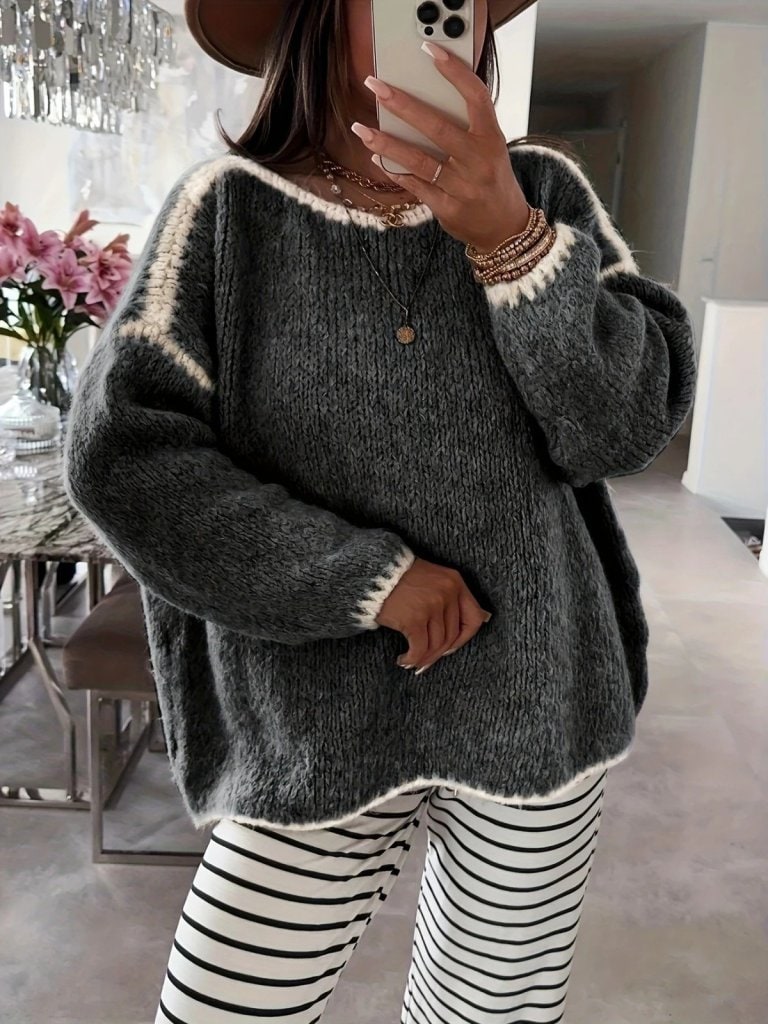 Kadın Uzun Kollu Kayık Yaka Triko Bluz — görsel 1/7