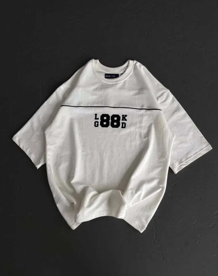 Unisex Bisiklet Yaka Baskılı Oversize T-Shirt - Beyaz — görsel 1/1