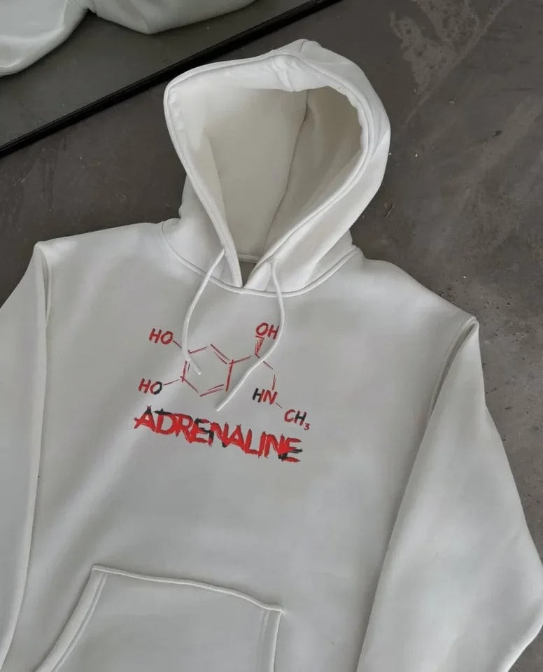 Kışlık Uzun Kol Kapüşonlu Sweatshirt - Beyaz — görsel 1/1