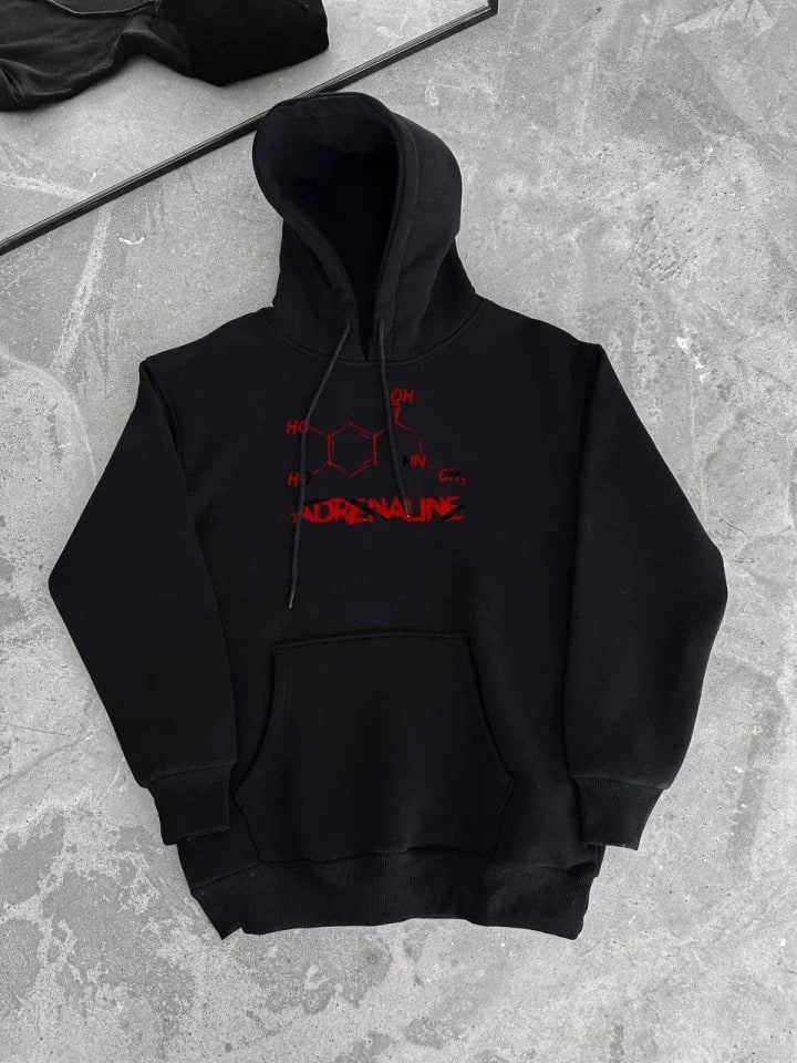 Kışlık Uzun Kol Kapüşonlu Sweatshirt - Siyah — görsel 1/1