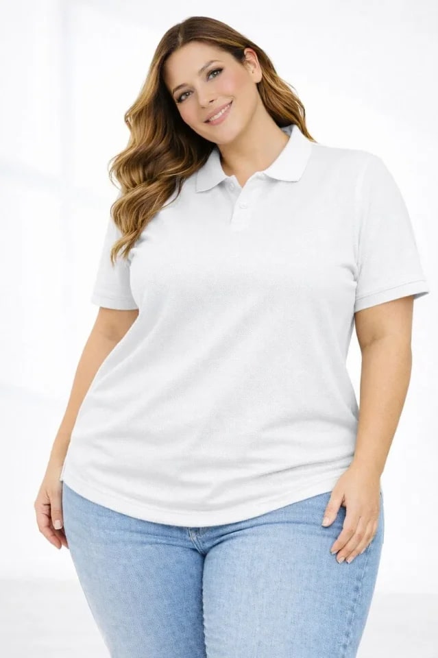 Pike Kumaş Düğmeli Yaka Battal Büyük Beden Günlük Kısa Kol Tişört T-Shirt - Beyaz — görsel 1/4