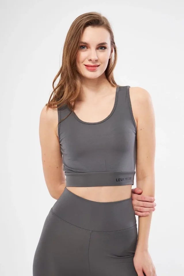Kolsuz Dalgiç Baskılı Crop - Füme — görsel 1/4