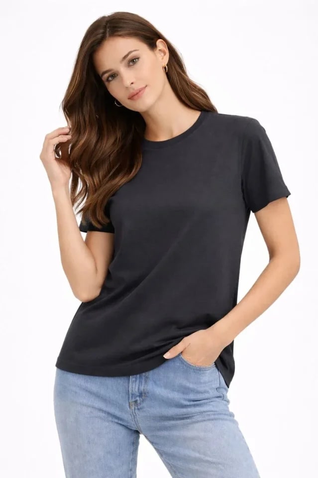 Bisiklet Yaka Tişört Regular Kalıp Basic Pamuklu Günlük Kullanım T-Shirt - Füme — görsel 1/4