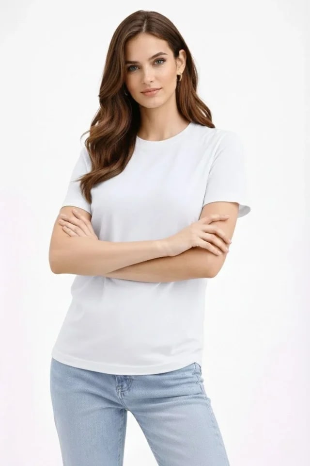 Bisiklet Yaka Tişört Regular Kalıp Basic Pamuklu Günlük Kullanım T-Shirt - Beyaz — görsel 1/4