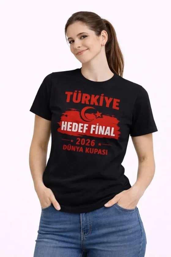 Türkiye Baskılı Tişört Ay Yıldız 2026 Dünya Kupası Taraftar Forma T-Shirt - Siyah — görsel 1/1