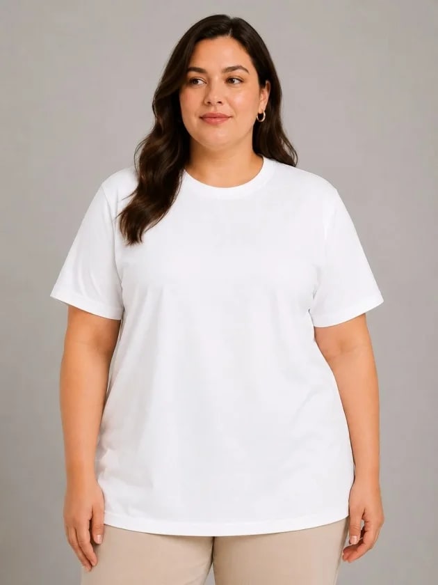 Battal Big Size Basic Tişört Bisiklet Yaka Rahat Kalıp T-Shirt - Beyaz — görsel 1/3