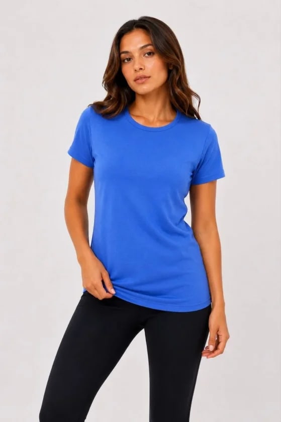 Basic Tişört Bisiklet Yaka Kısa Kol Günlük Yazlık Slim Fit T-Shirt - Mavi — görsel 1/3