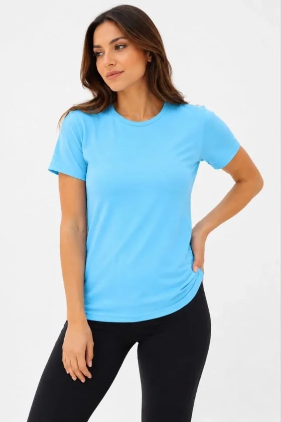 Basic Tişört Bisiklet Yaka Kısa Kol Günlük Yazlık Slim Fit T-Shirt - Turkuaz — görsel 1/3