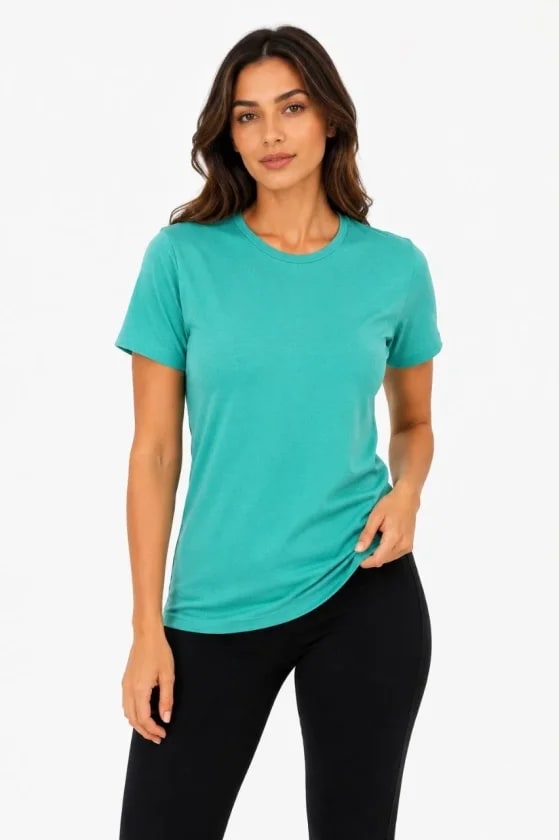 Basic Tişört Bisiklet Yaka Kısa Kol Günlük Yazlık Slim Fit T-Shirt - Su Yeşili — görsel 1/3