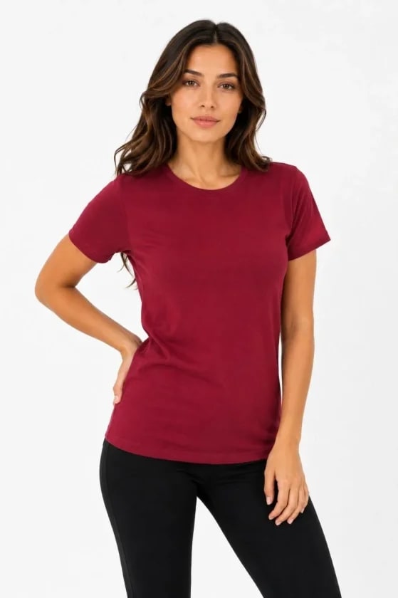 Basic Tişört Bisiklet Yaka Kısa Kol Günlük Yazlık Slim Fit T-Shirt - Bordo — görsel 1/3