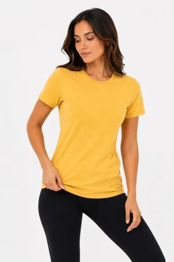 Basic Tişört Bisiklet Yaka Kısa Kol Günlük Yazlık Slim Fit T-Shirt - Sarı — görsel 1/3