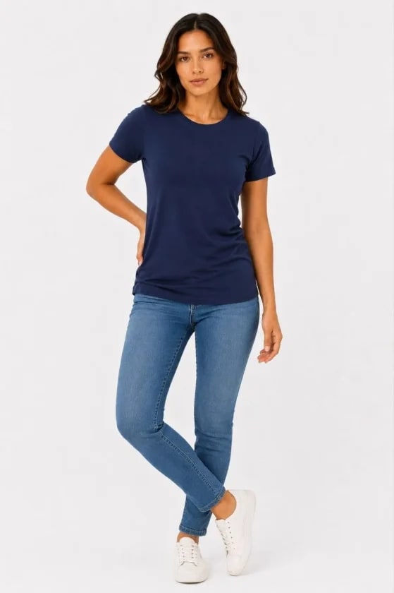 Basic Tişört Bisiklet Yaka Kısa Kol Günlük Yazlık Slim Fit T-Shirt - Lacivert — görsel 1/4