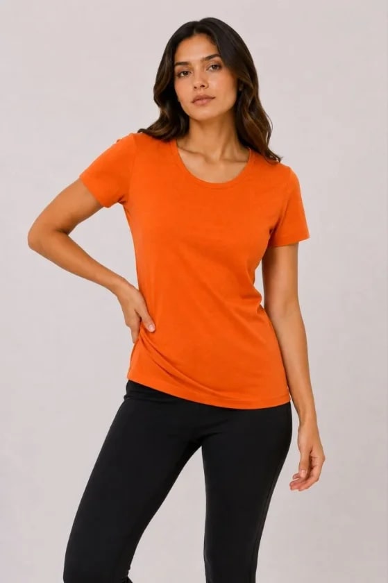 Basic Tişört Bisiklet Yaka Kısa Kol Günlük Yazlık Slim Fit T-Shirt - Turuncu — görsel 1/2