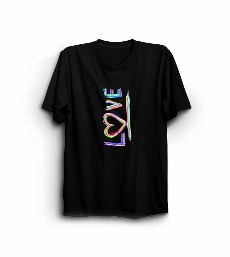 14 Şubat Sevgililer Günü Love Baskılı Oversize Bisiklet Yaka T-Shirt - Siyah