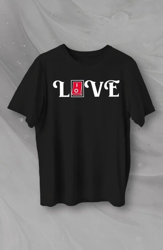 14 Şubat Sevgililer Günü Love Baskılı Oversize Bisiklet Yaka T-Shirt - Siyah