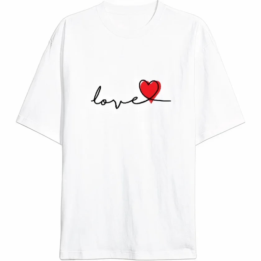14 Şubat Tişört Sevgililer Günü İçin Özel Tasarım Love Baskılı T-Shirt - Beyaz — görsel 1/1