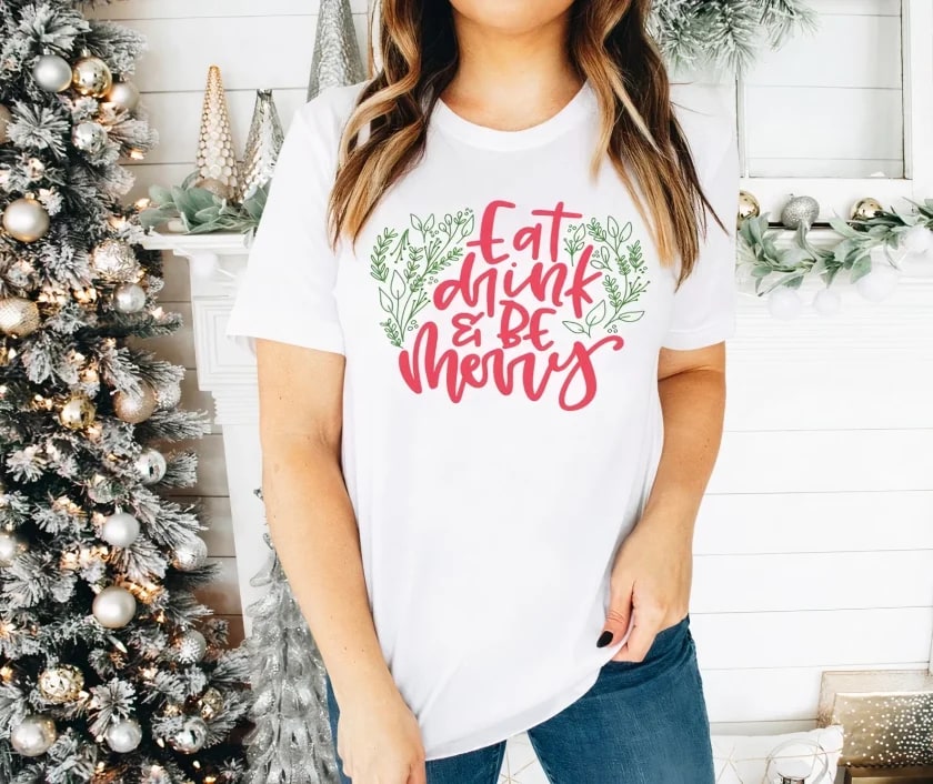 Yılbaşı Noel Baskılı Kısa Kollu Oversize Bisiklet Yaka T-Shirt - Beyaz — görsel 1/1