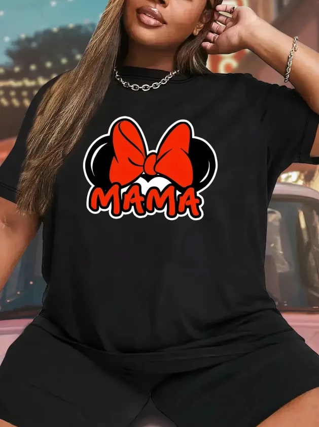 Anneler Günü Hediye Anne Temalı Baskılı Oversize Bisiklet Yaka T-Shirt - Siyah — görsel 1/4