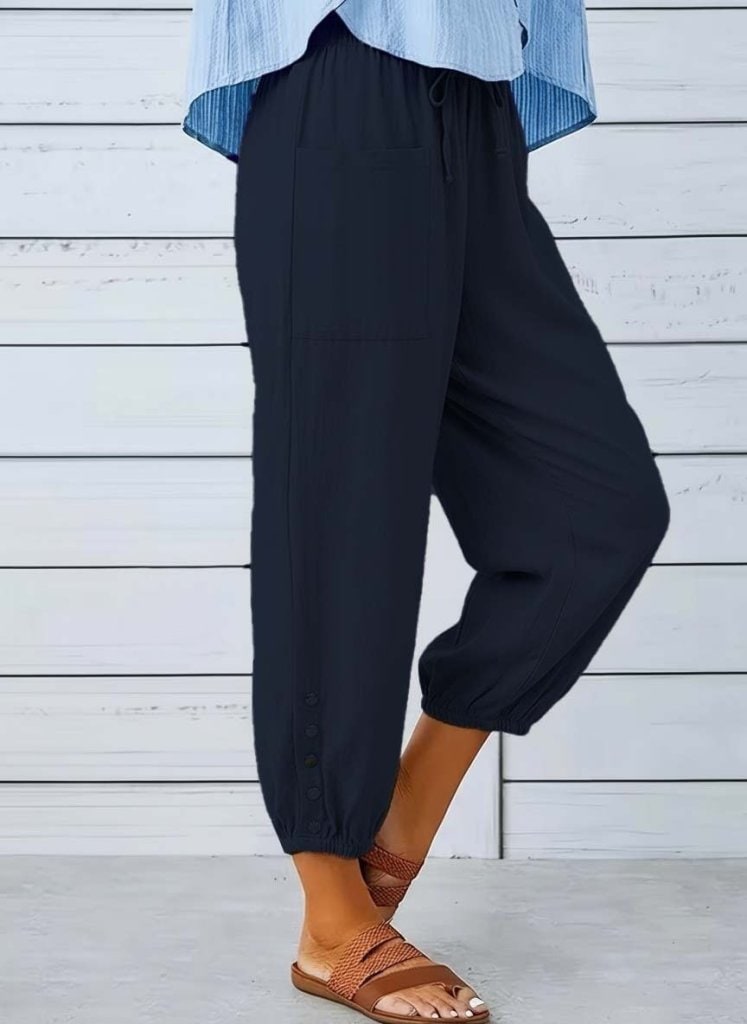 Kadın Beli Lastikli Bağcıklı Düğme Detaylı Pantolon — görsel 1/7