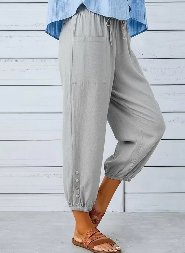 Kadın Beli Lastikli Bağcıklı Düğme Detaylı Pantolon — görsel 1/7