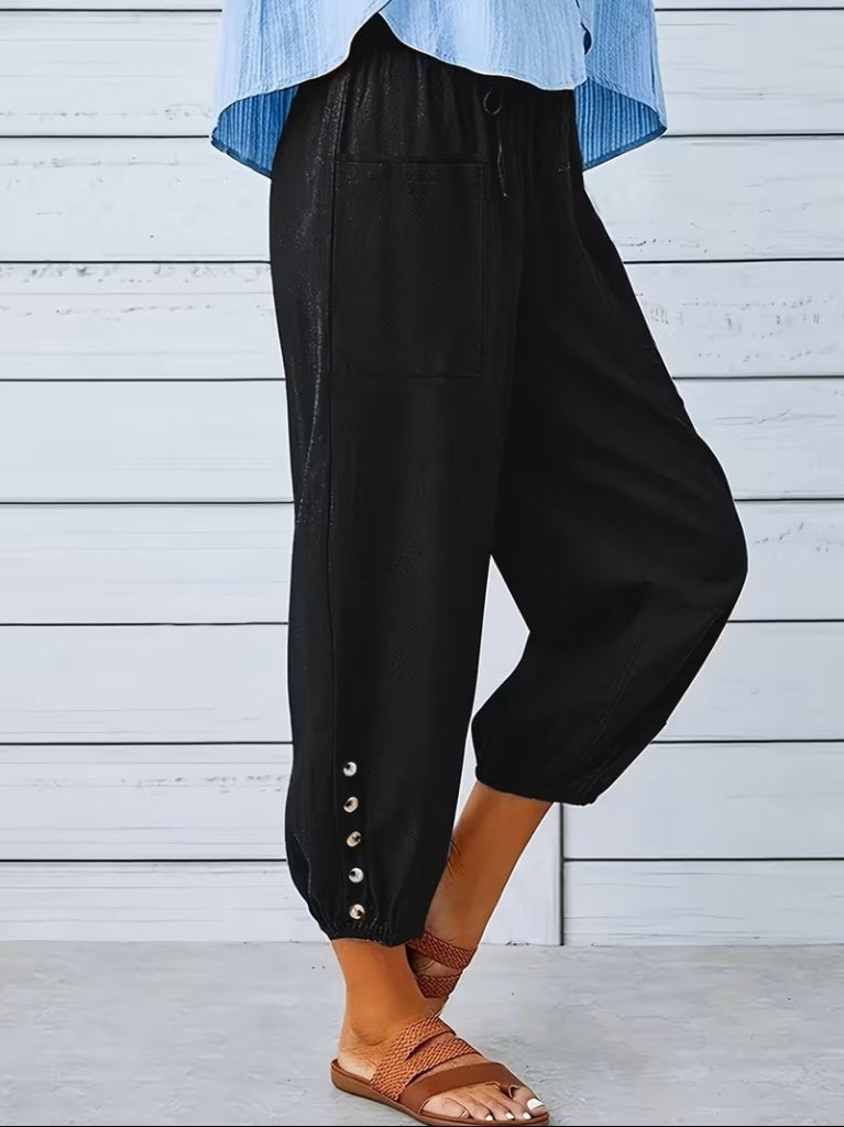 Kadın Beli Lastikli Bağcıklı Düğme Detaylı Pantolon — görsel 1/7