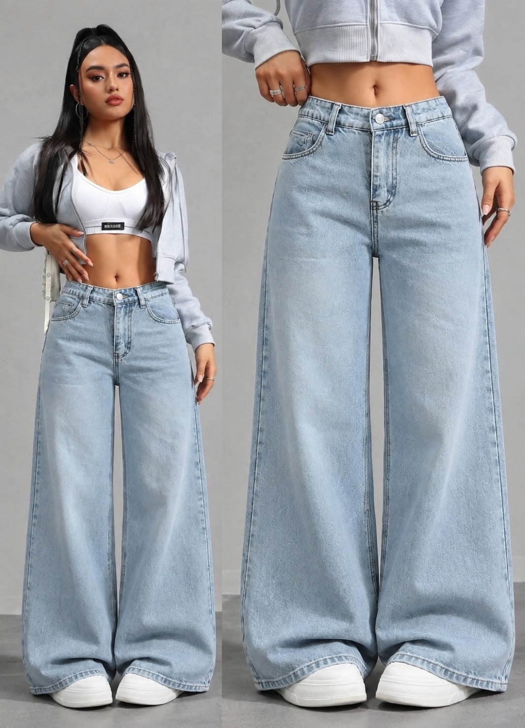 Kadın Yüksek Bel Geniş Paçalı Kot Pantolon — görsel 1/7