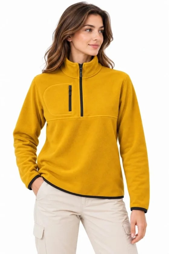 Polar Dik Yaka Yarım Fermuarlı Fermuarlı Göğüs Cepli Regular Fit Kışlık Sweatshirt - Hardal Sarısı — görsel 1/3